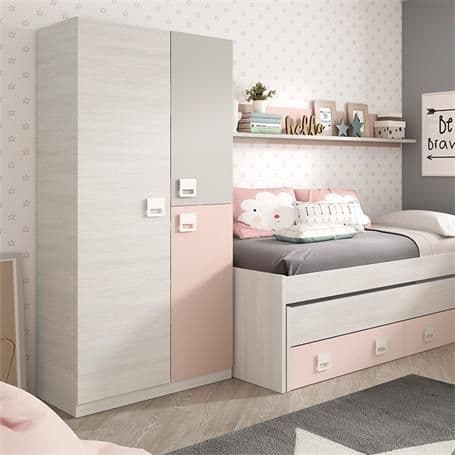 Orir Grey & Pink Wardrobe - Slim 3-Door