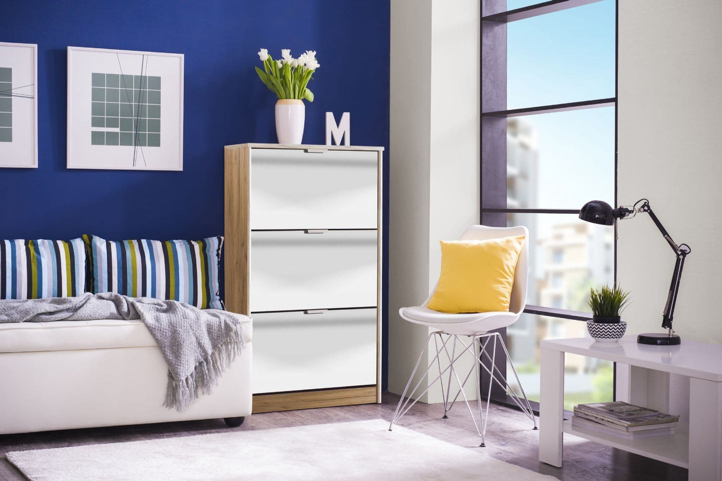 Oron Mirrored Shoe Cabinet - Oak Effect, 3 Drawer