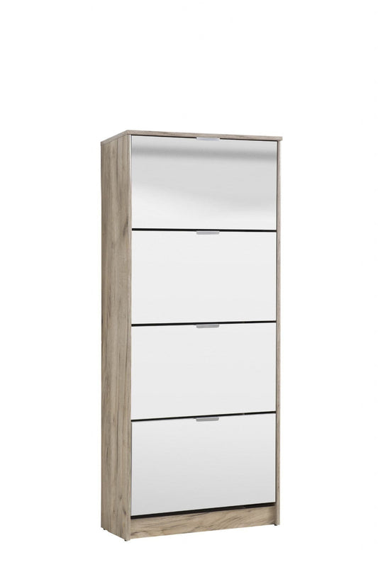Elos Tall Shoe Cabinet - Mirrored, 4 Drawer