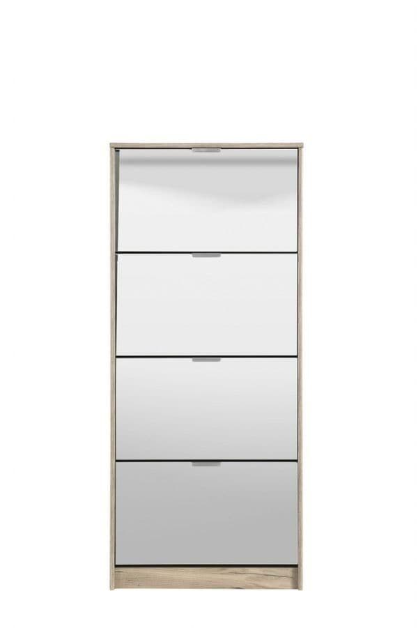 Elos Tall Shoe Cabinet - Mirrored, 4 Drawer