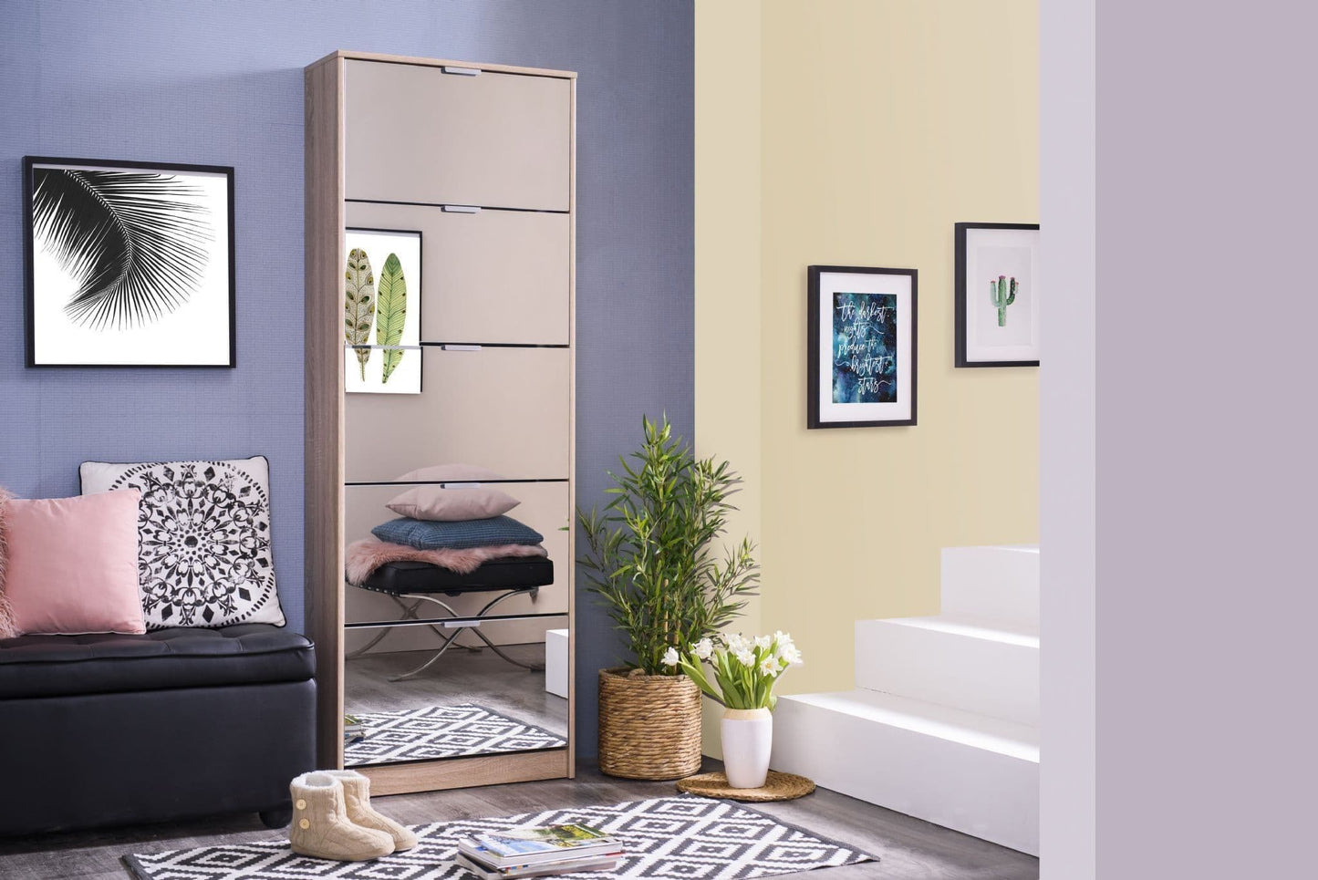 Belos Tall Shoe Cabinet - Mirrored, 5 Drawer