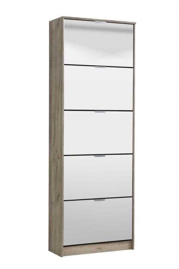 Belos Tall Shoe Cabinet - Mirrored, 5 Drawer