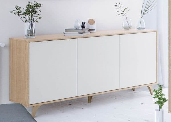 Alan White & Oak Sideboard - 3 Door Wide