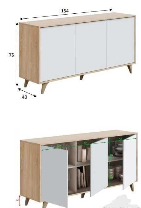 Alan White & Oak Sideboard - 3 Door Wide