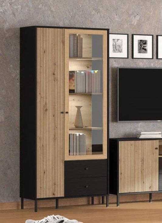 Dareo Oak & Black Display Cabinet - 2 Door