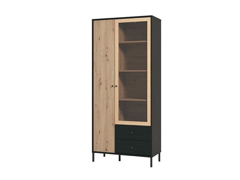 Dareo Oak & Black Display Cabinet - 2 Door