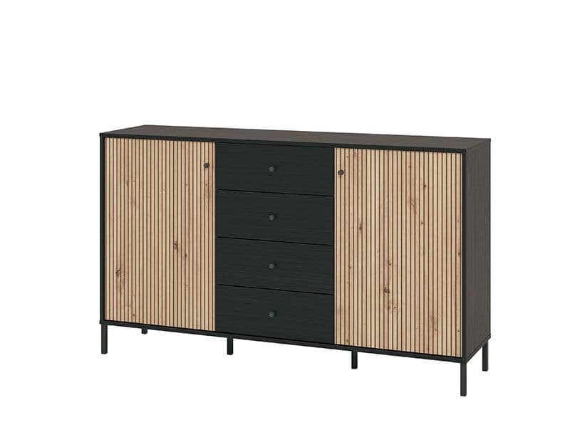 Vorix Oak & Black Sideboard - Slatted Design