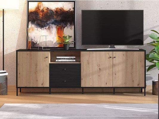 Maror Oak & Black TV Unit - Slatted Design