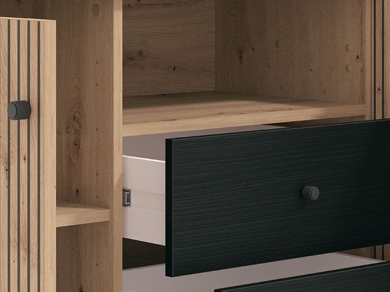 Maror Oak & Black TV Unit - Slatted Design
