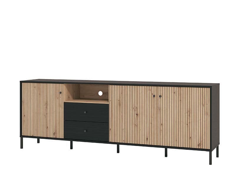 Maror Oak & Black TV Unit - Slatted Design