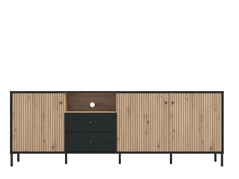 Maror Oak & Black TV Unit - Slatted Design