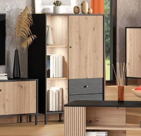 Oror Oak & Black Display Cabinet - Low Profile