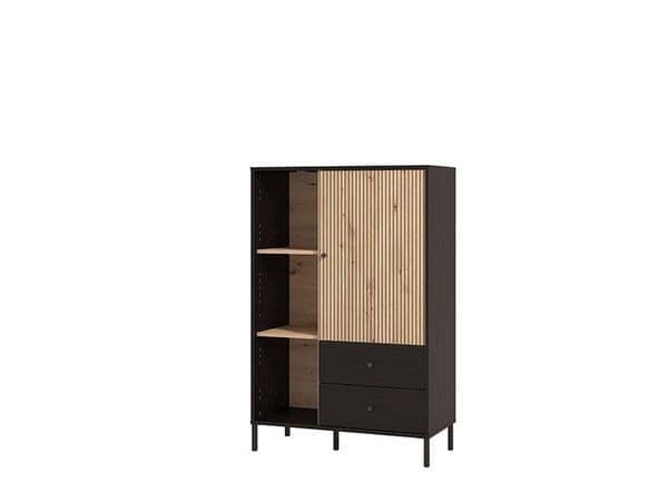 Oror Oak & Black Display Cabinet - Low Profile