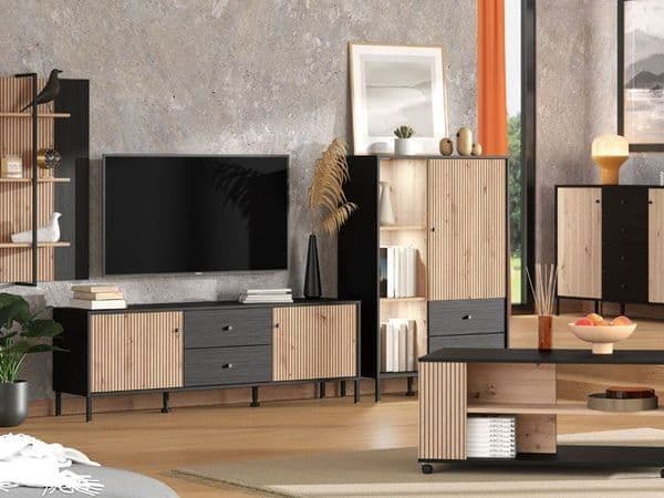 Oror Oak & Black Display Cabinet - Low Profile