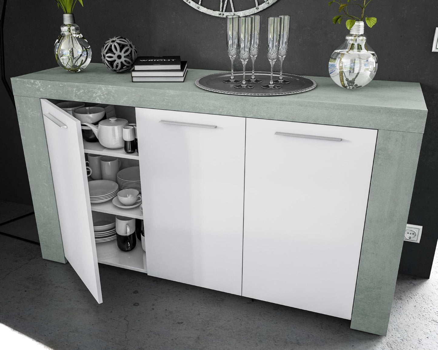 Torir White & Grey Sideboard - Gloss Finish