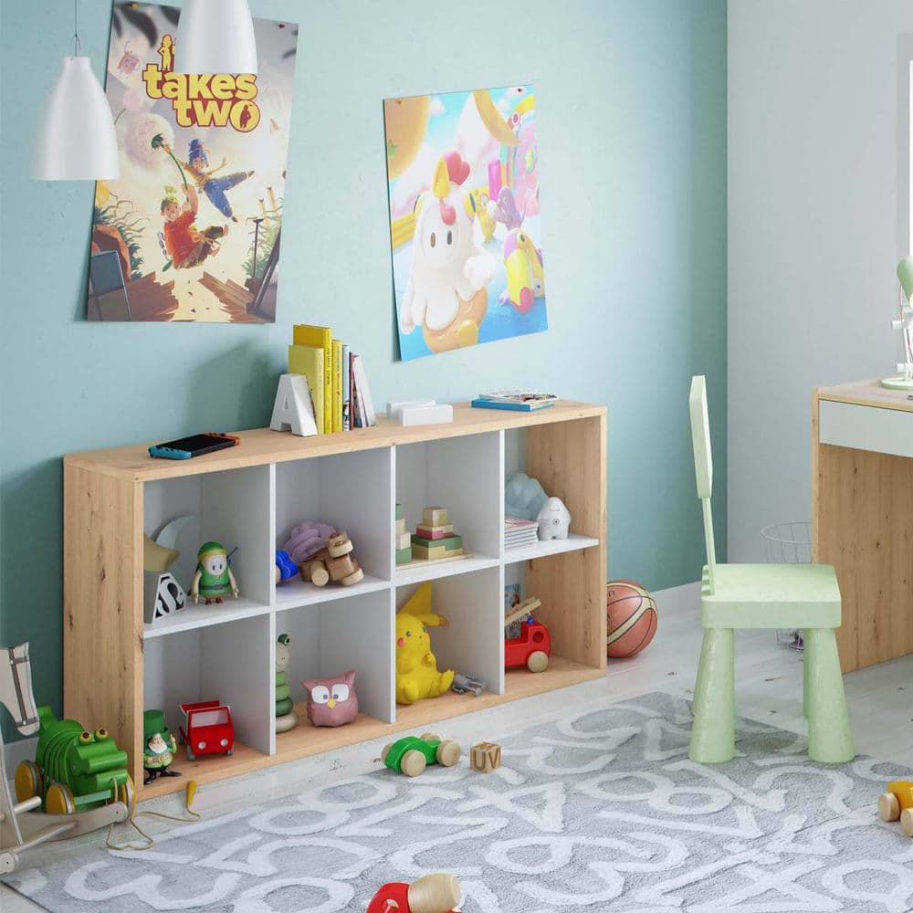 Wenion White & Oak Bookshelf - Short Storage