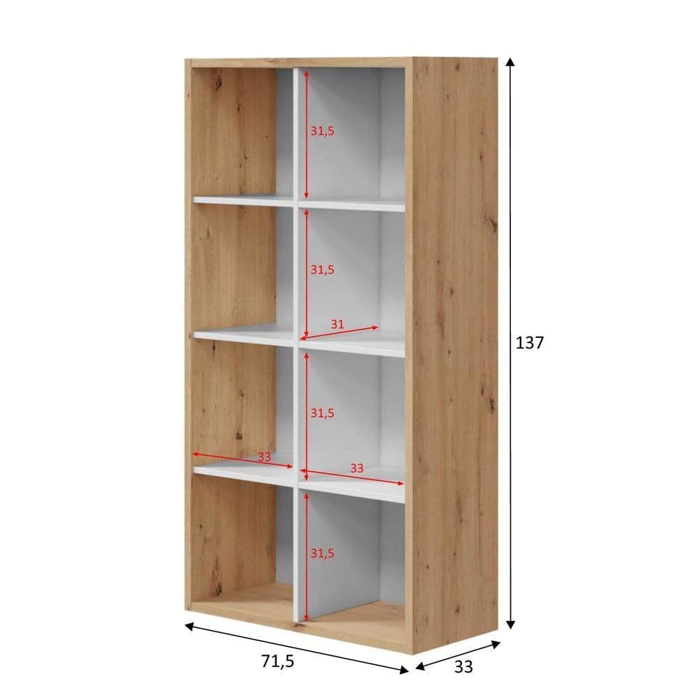Wenion White & Oak Bookshelf - Short Storage