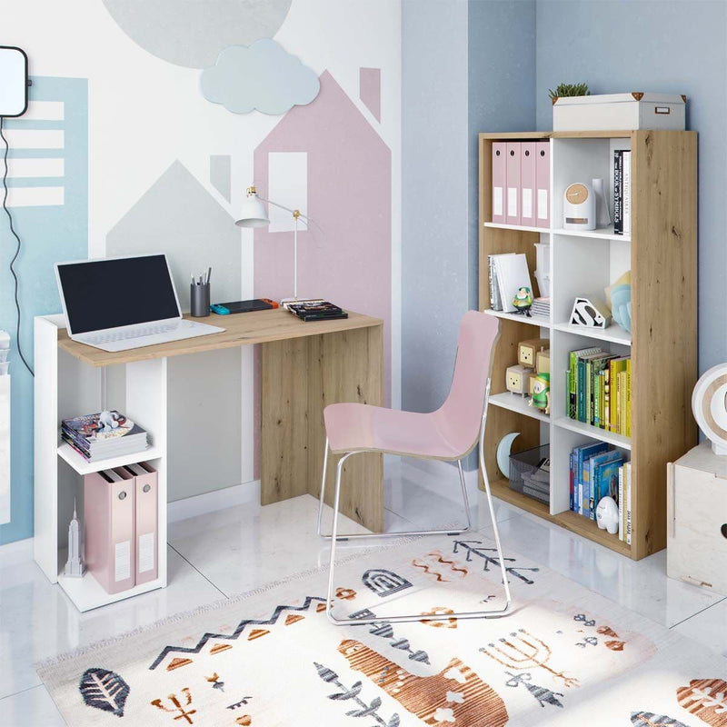 Wenion White & Oak Bookshelf - Short Storage