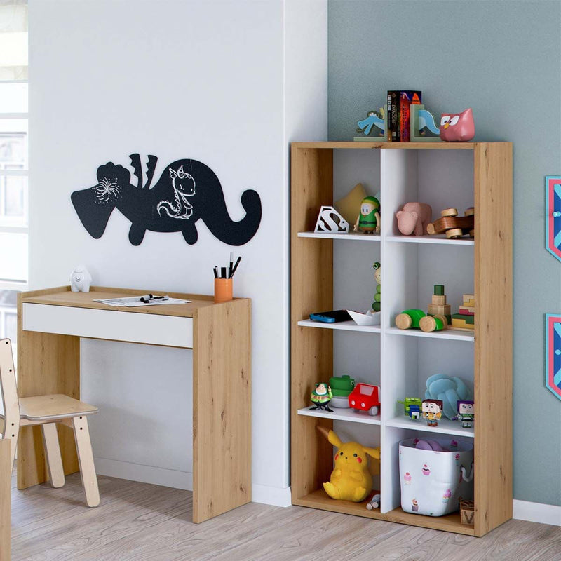 Wenion White & Oak Bookshelf - Short Storage