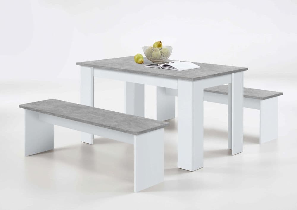 Zoreth White & Grey Dining Table - Bench Seats