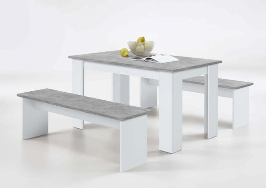 Zoreth White & Grey Dining Table - Bench Seats