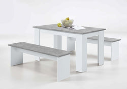 Zoreth White & Grey Dining Table - Bench Seats