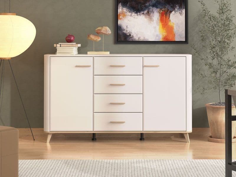 Vorus Cashmere & Oak Sideboard - 2 Door, 4 Drawer