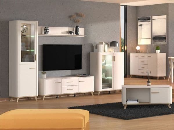 Helon Cashmere & Oak Display Cabinet - Low Profile