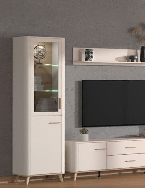 Belen Cashmere & Oak Display Cabinet - Tall Slim