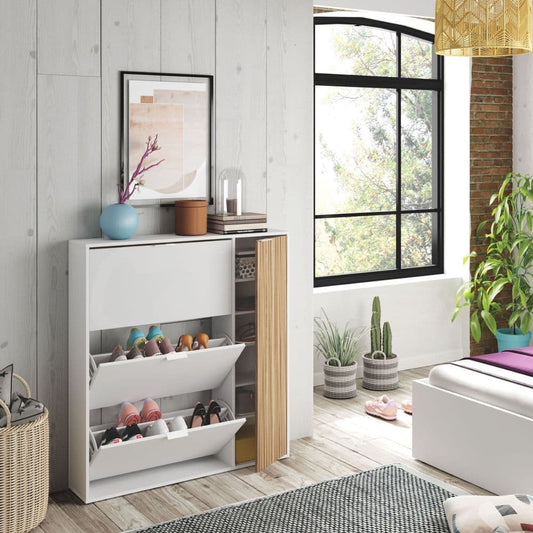 Zorur Oak & White Shoe Cabinet - Large Storage