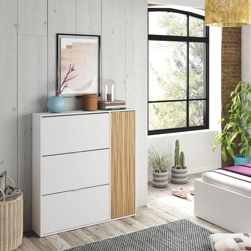 Zorur Oak & White Shoe Cabinet - Large Storage