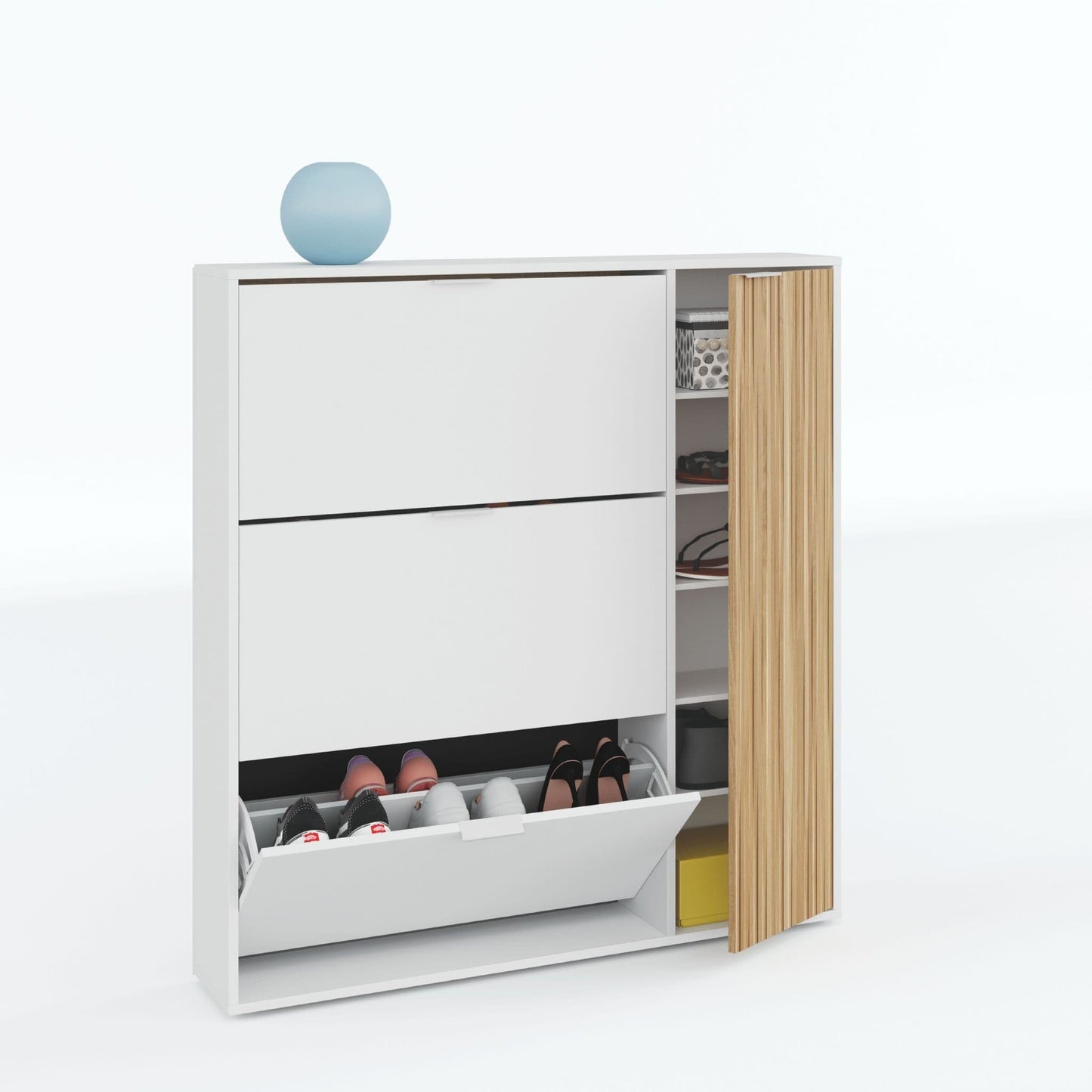 Zorur Oak & White Shoe Cabinet - Large Storage