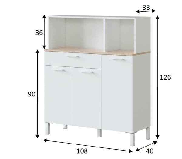 Peris White & Oak Kitchen Cupboard - 3 Door