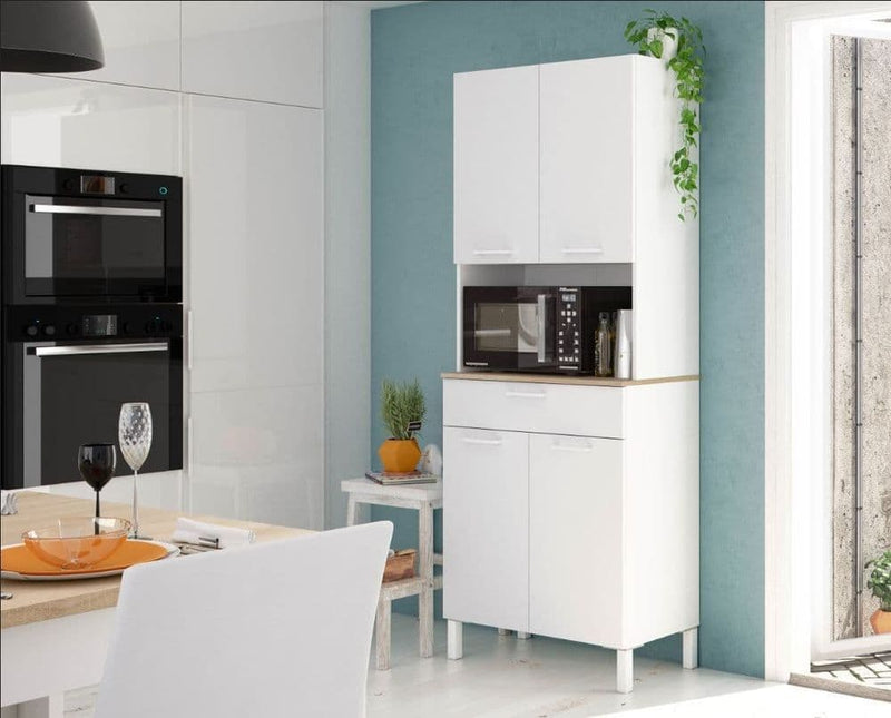 Yelus White & Oak Kitchen Cupboard - 4 Door