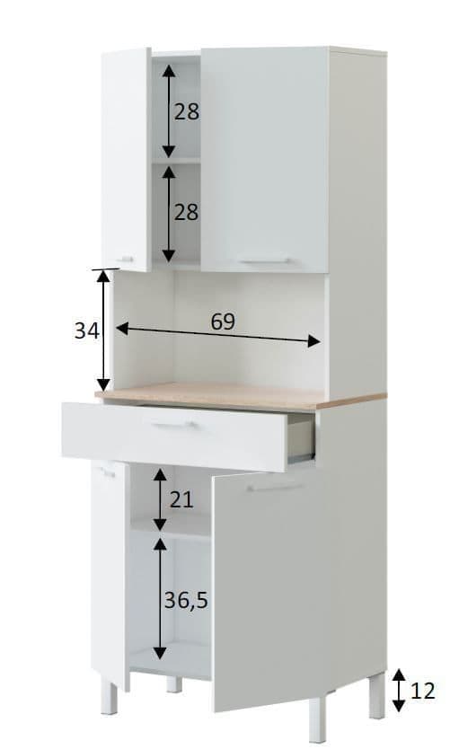 Yelus White & Oak Kitchen Cupboard - 4 Door