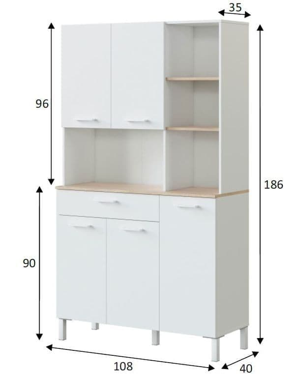 Ralis White & Oak Kitchen Cupboard - 5 Door