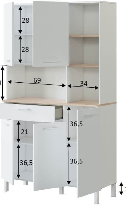 Ralis White & Oak Kitchen Cupboard - 5 Door