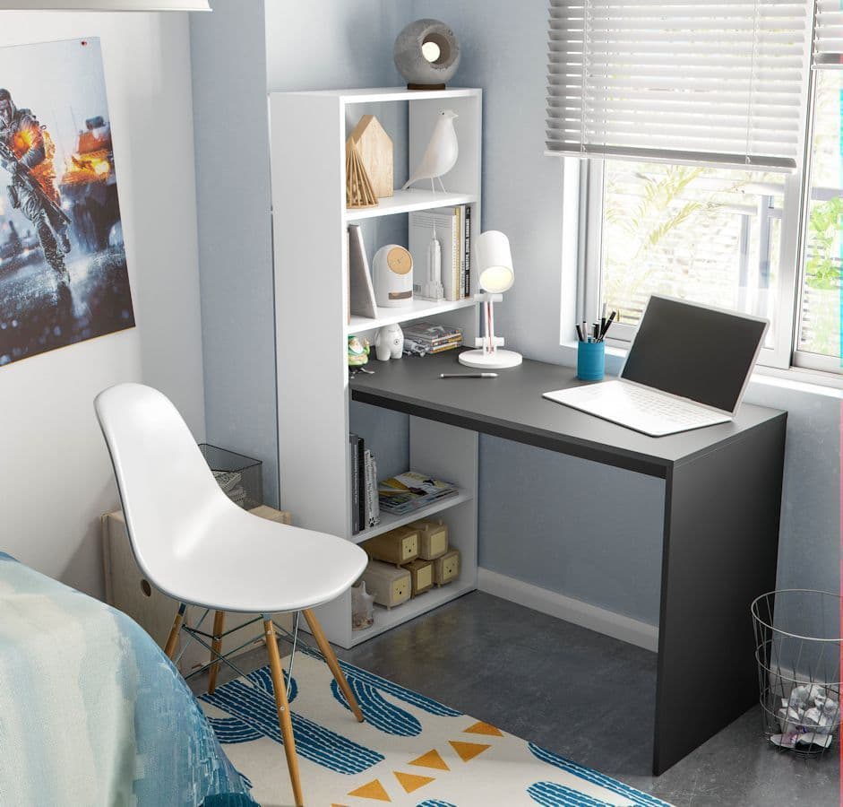 Xanas White & Grey Computer Desk - With Bookcase