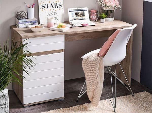 Daras Oak & White Desk - Gloss Finish