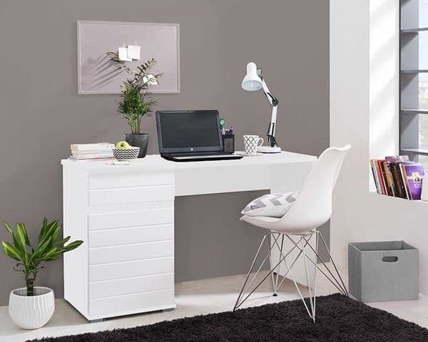 Perir White Gloss Desk - With Drawers