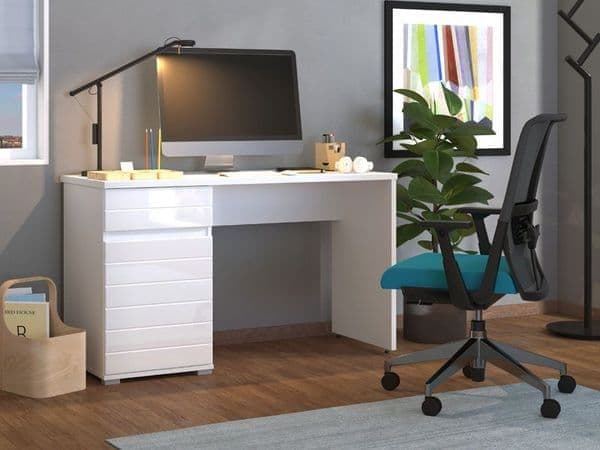 Perir White Gloss Desk - With Drawers
