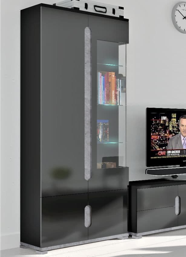 Maros Black & Grey Display Cabinet - Glass Door