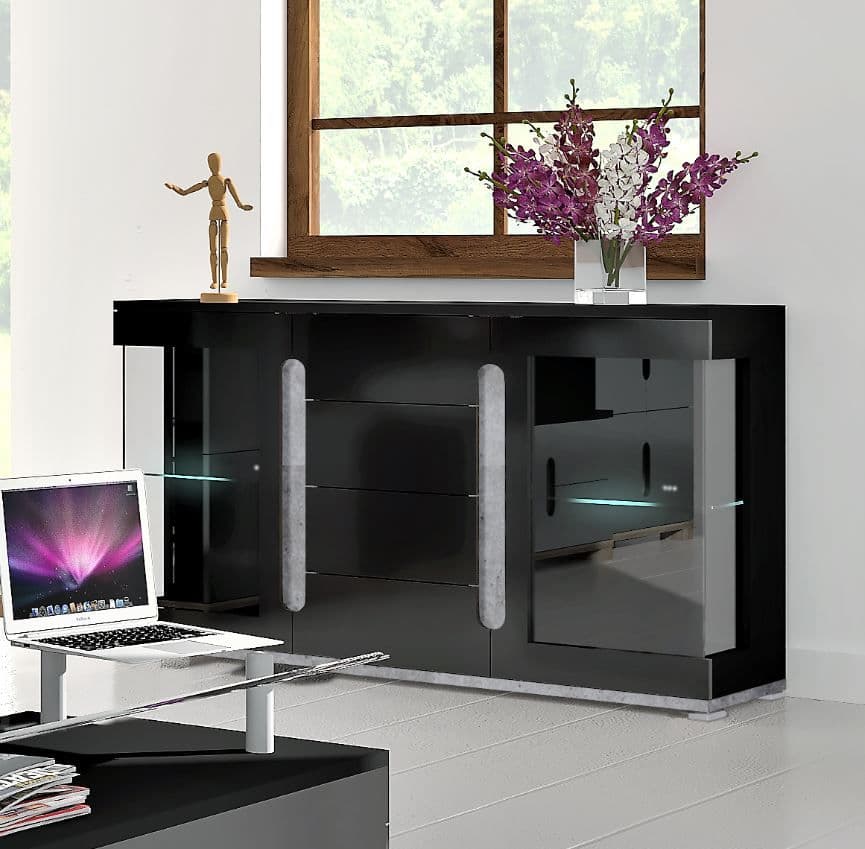 Elus Black & Grey Sideboard - Glass Door