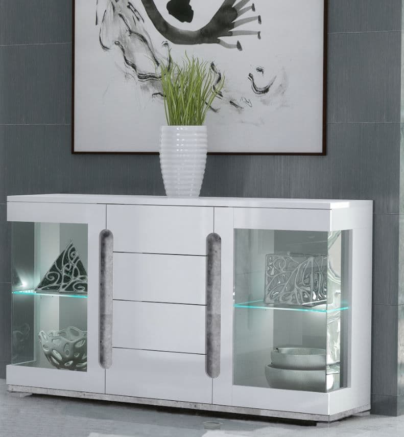 Peron White & Grey Sideboard - Glass Door