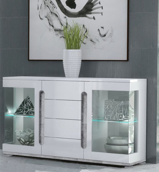 Peron White & Grey Sideboard - Glass Door