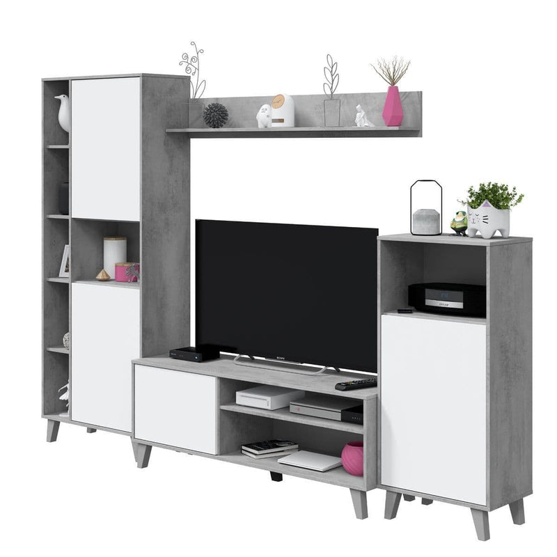 Helir White & Grey TV Unit - Wall Entertainment