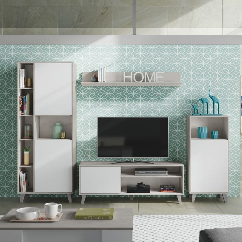 Helir White & Grey TV Unit - Wall Entertainment