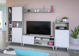 Helir White & Grey TV Unit - Wall Entertainment