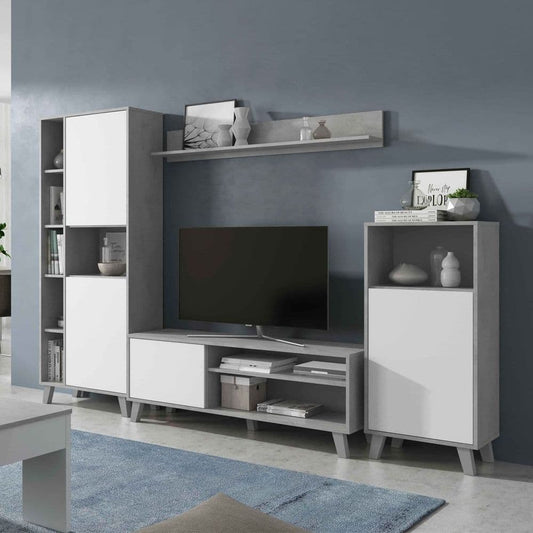 Helir White & Grey TV Unit - Wall Entertainment
