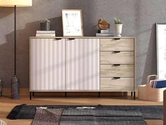 Yelion Grey Oak Sideboard - Slatted Design